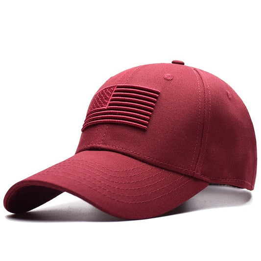 Deep Red American Flag Embroidered Baseball Cap