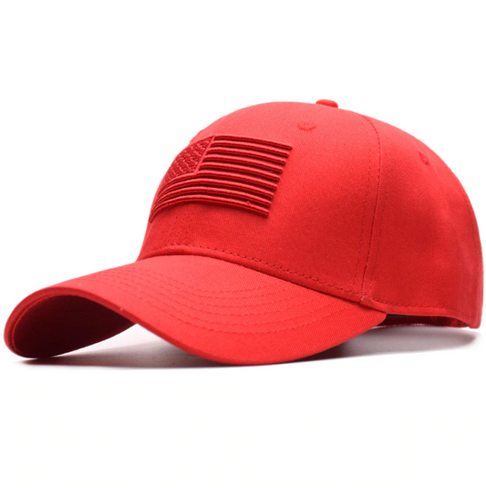 Bright Red American Flag Embroidered Baseball Cap